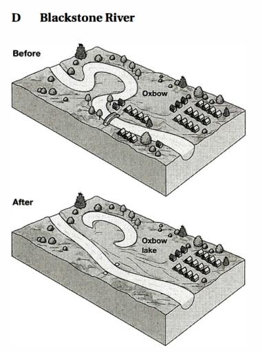 The diagram below shows the area around a river before and after a flood.

Summarize the information by selecting and reporting the main features1 and make comparisons where relevant.